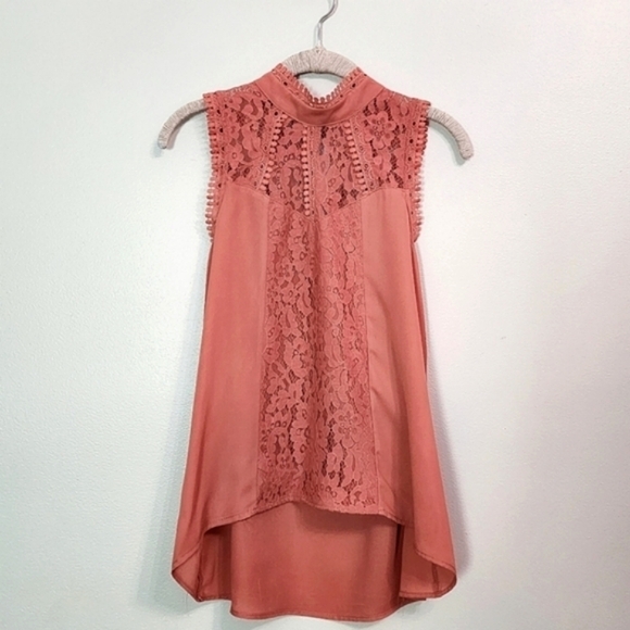 Self Esteem Sleeveless Lace Trim Mock Neck Top Size Large Canyon Clay - Picture 8 of 8